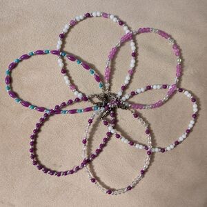Set of Six Vintage Handmade Stackable Purple-Lover's Ankle Bracelets